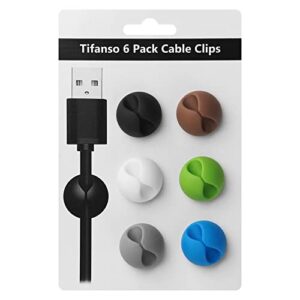 tifanso cable clips cord holder - 6pcs cable wire organizer, adhesive cord holder for desk, cord clips, cord cable clip, cable holder wire holders for cords, nightstand, home and office (colorful)