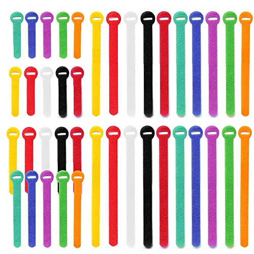 Cable Ties 100PCS，4+6+8+10 Inch Reusable Cable Management，Multi-Purpose Adjustable Cord Organizer，Fastening Microfiber Cloth Hook and Loop Cable Organizer Wire Straps，Assorted Colors