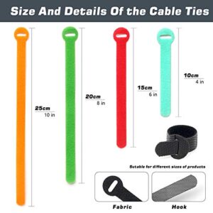 Cable Ties 100PCS，4+6+8+10 Inch Reusable Cable Management，Multi-Purpose Adjustable Cord Organizer，Fastening Microfiber Cloth Hook and Loop Cable Organizer Wire Straps，Assorted Colors