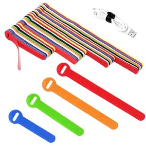 Cable Ties 100PCS，4+6+8+10 Inch Reusable Cable Management，Multi-Purpose Adjustable Cord Organizer，Fastening Microfiber Cloth Hook and Loop Cable Organizer Wire Straps，Assorted Colors