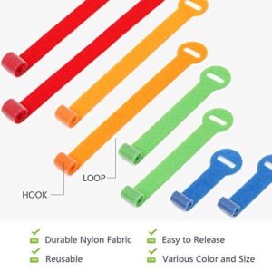 Cable Ties 100PCS，4+6+8+10 Inch Reusable Cable Management，Multi-Purpose Adjustable Cord Organizer，Fastening Microfiber Cloth Hook and Loop Cable Organizer Wire Straps，Assorted Colors