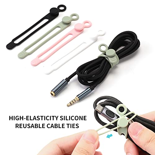 [20Park]UMUST Silicone Cable Ties,Reusable Cable Management Organizer,Cable Straps,Cord Ties,Multipurpose Elastic Cord Organizer for Bundling and Fastening Cable Cords Wires(black,white,pink,green)