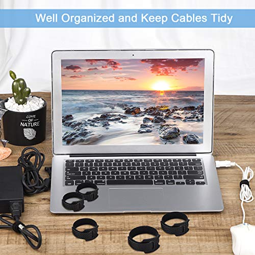 60PCS 6 Inches Reusable Cable Ties, Newlan Adjustable Cord Straps, Cable Organizer, Cord Wrap and Hook Loop Cords Management - Black