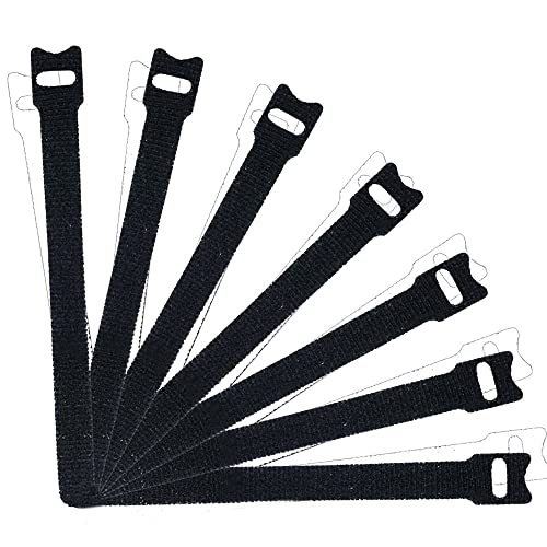 50 PCS Reusable Fastening Cable Ties, 8 Inch Premium Adjustable Cord Ties Black Cord Organization Straps, Microfiber Hook Loop Cable Management Wire Organizer Wrap