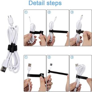 50 PCS Reusable Fastening Cable Ties, 8 Inch Premium Adjustable Cord Ties Black Cord Organization Straps, Microfiber Hook Loop Cable Management Wire Organizer Wrap