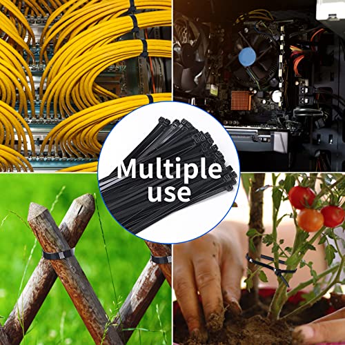 Zip Ties 8 inch 1000pcs Black Cable Ties Heavy Duty Plastic Wire Ties Cord Management Ties with 50 Pounds Tensile Strength, Multi-Purpose Nylon Tie Wraps for Home, Office, Garden, Workshop