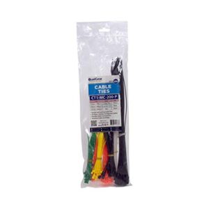 qualgear ct1-mc-200-p self-locking cable ties, assorted, 200/poly bag, green,black,yellow,orange
