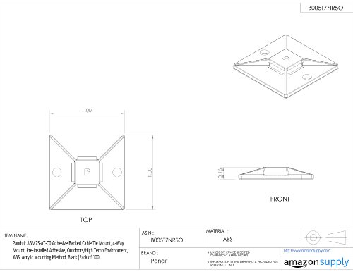 Panduit ABM2S-AT-D0 Cable Tie Mount, Adhesive Backed, High Temperature, 4-Way, Weather Resistant ABS, Black (500-Pack)