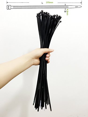 NewNewStar 14.6" 100Pack Heavy Duty Nylon Cable Zip Ties, 50 lb Test, 4.8mm Wide and 370mm Long (Black)