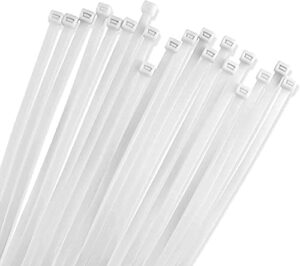 12" white zip cable ties (100 pack), 40lbs tensile strength - heavy duty, self-locking premium nylon cable wire ties for indoor and outdoor by bolt dropper (white)