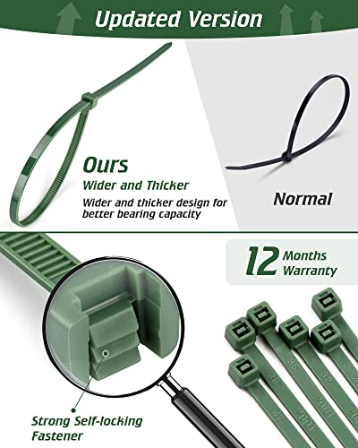 400pcs 4 Sizes Cable Zip Ties, Idemeet 12+10+8+4 Inch Heavy Duty PA66 Plastic Wire Ties, Premium Self-locking Nylon Cable Ties Decoration Tie Wraps for Gardening Fence Farming Grid Wall, Green