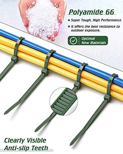 400pcs 4 Sizes Cable Zip Ties, Idemeet 12+10+8+4 Inch Heavy Duty PA66 Plastic Wire Ties, Premium Self-locking Nylon Cable Ties Decoration Tie Wraps for Gardening Fence Farming Grid Wall, Green