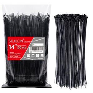 zip ties 14 inch (50 pack), black, 50 lb, uv resistant cable ties for indoor and outdoor by skalon