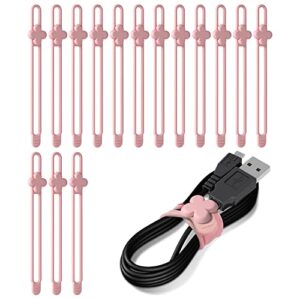 nearockle silicone cable ties, 15pcs 4.2" reusable cable straps cord organizer cable management for fastening and bundling electrical wire in travel, home, office, school, desk (pink)