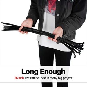 Large Zip Ties Heavy Duty Big Cable Ties Extra Long Tie Wraps Black 26 Inch 60 Pieces