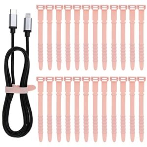 neepanda 25pack reusable cable zip ties, 4.5 inch elastic silicone cord organizer straps for bundling and organizing phone charging, cable wire, headphones, management home office table (pink)