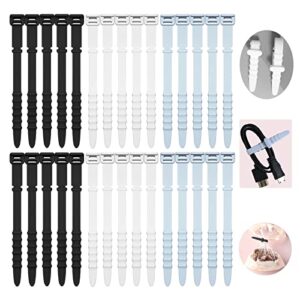 30pcs reusable cable ties, umust silicone zip ties,cord organizer,silicone cable ties,cord ties,cable straps,wire organizer keeper for bundling phone charging cable,wire (black,white,blue)