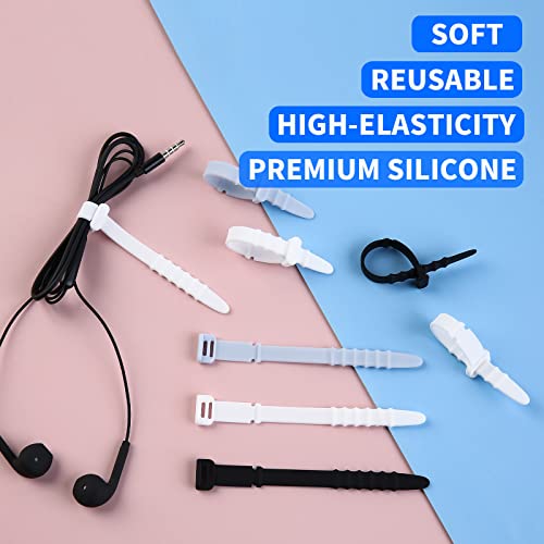 30PCS Reusable Cable Ties, UMUST Silicone Zip Ties,Cord Organizer,Silicone Cable Ties,Cord ties,Cable Straps,Wire Organizer Keeper for Bundling Phone Charging Cable,Wire (black,white,blue)