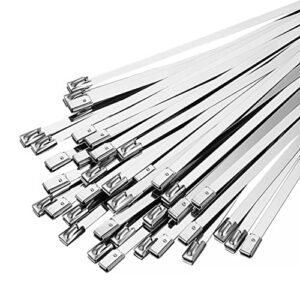 tskcos 100pcs 11.8 inch metal cable zip ties heavy duty,premium stainless steel cable zip ties with 198lbs tensile strength,self-locking stainless steel wire ties for indoor and outdoor