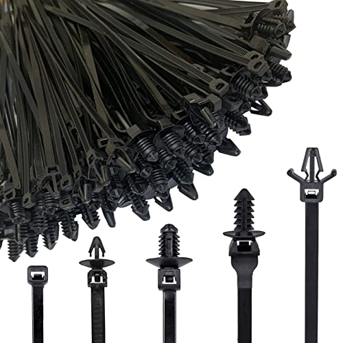 160Pcs Universal Nylon Push Mount Cable Zip Tie,Nylon Self Locking Cable Strap,Heavy Duty Nylon Push Mount Self Locking UV Resistant,5 Most Popular Sizes,for Indoor Wire Tying Construction Auto ect