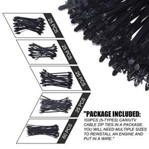 160Pcs Universal Nylon Push Mount Cable Zip Tie,Nylon Self Locking Cable Strap,Heavy Duty Nylon Push Mount Self Locking UV Resistant,5 Most Popular Sizes,for Indoor Wire Tying Construction Auto ect