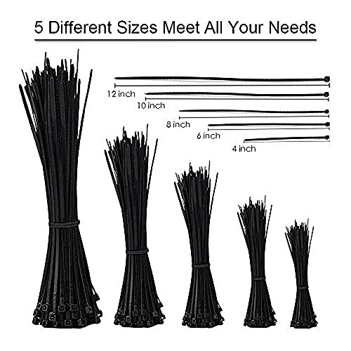 Zip Ties, 500 Pcs Adjustable Durable Self locking Black Nylon Zip Cable Ties for Home Office Garage Workshop Heavy Duty