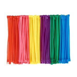 600pcs (100 per color) small colored zip ties 4 inch multi-color zip wire tie for deco mesh wreath supplies, colorful plastic ties yellow, blue, red, green, pink, purple zip ties