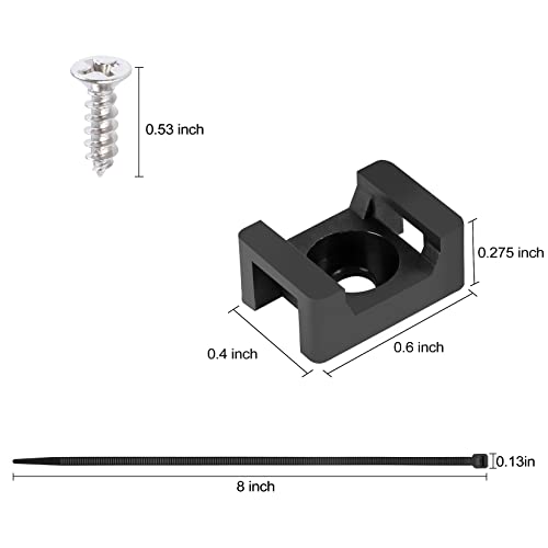 XHF 100 Pcs Cable Zip Tie Saddle Type Mounts Base with 100 Pcs 8" Cable Ties and 100 Pcs Tapping Screw, Wire Cable Clips Organizer Holders Clamps Black