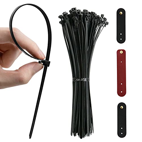 Releasable Zip Ties 12 inch Heavy Duty Reusable Cable Ties, Black Cable Ties, 100 Pieces