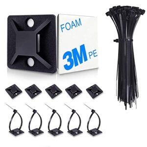 4/5" 100 pack zip tie mount with cable ties,self adhesive-backed mounts for wire holder , black cable management clips wall anchors