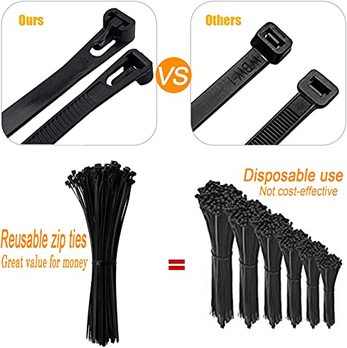 Releasable Reusable Zip Ties 12 Inch Heavy Duty Zip Tie Thick Black Cable Ties Reusable 100 Pack 50lb Tensile Strength Nylon Cable Wire Ties for Multi-Purpose Use Indoor And Outdoor Plastic Tie Wire