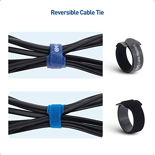 Cable Matters 100-Pack 8-inch Hook-and-Loop Reusable Wire Ties/Cable Ties with 42 lbs Tensile Strength - Multi-Color Black, Blue, and Orange Cord Ties, Cord Wrap, Zip Ties, Cable Management Straps