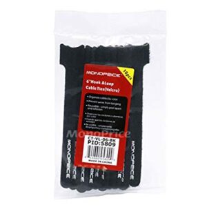 Monoprice Hook & Loop Fastening Cable Ties 6inch, 10pcs/Pack - Black