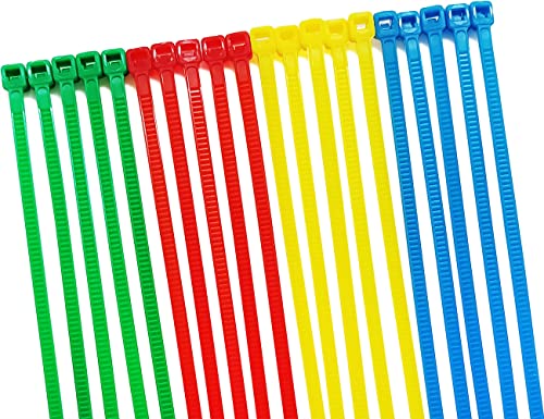 400Pcs Colored Zip Ties 4 Inch Cable Ties, 4/6/8 Inch Optional, Red Yellow Green Blue Small Zip Ties Set - 4 Inch