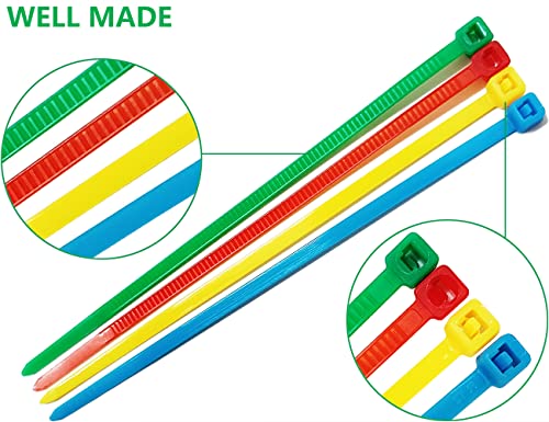 400Pcs Colored Zip Ties 4 Inch Cable Ties, 4/6/8 Inch Optional, Red Yellow Green Blue Small Zip Ties Set - 4 Inch