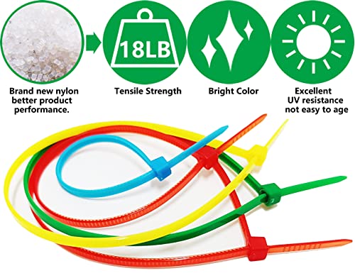 400Pcs Colored Zip Ties 4 Inch Cable Ties, 4/6/8 Inch Optional, Red Yellow Green Blue Small Zip Ties Set - 4 Inch