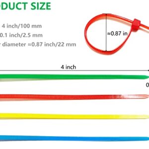 400Pcs Colored Zip Ties 4 Inch Cable Ties, 4/6/8 Inch Optional, Red Yellow Green Blue Small Zip Ties Set - 4 Inch