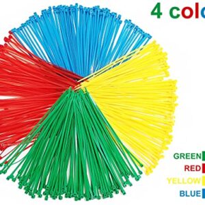 400Pcs Colored Zip Ties 4 Inch Cable Ties, 4/6/8 Inch Optional, Red Yellow Green Blue Small Zip Ties Set - 4 Inch