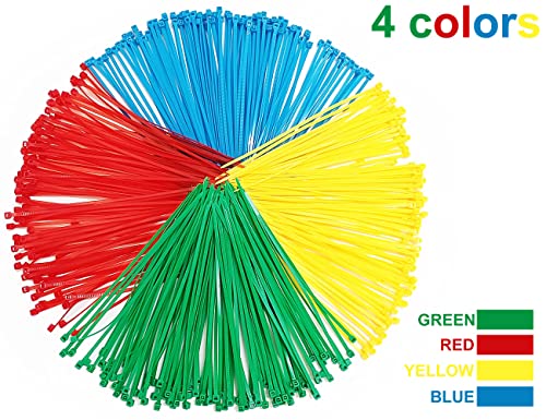 400Pcs Colored Zip Ties 4 Inch Cable Ties, 4/6/8 Inch Optional, Red Yellow Green Blue Small Zip Ties Set - 4 Inch