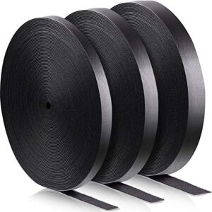3 rolls fastening tape cable ties reusable fastening nylon tape 1 inch 1/2 inch 3/4 inch double side hook roll hook and loop straps wires cords management wire organizer straps (30 yard, black)