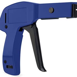 RVR Zip Tie Install Tool - Powerful Tension with Built-In Flush Cutter, All Metal, Adjustable, Comfort Grip, Spring Loaded Lightweight Cable Tie Gun, 6" for Nylon Ties up to 1/4”- Blue