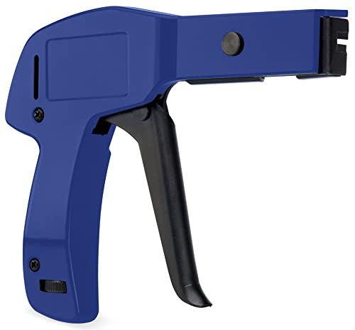 RVR Zip Tie Install Tool - Powerful Tension with Built-In Flush Cutter, All Metal, Adjustable, Comfort Grip, Spring Loaded Lightweight Cable Tie Gun, 6" for Nylon Ties up to 1/4”- Blue