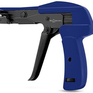 RVR Zip Tie Install Tool - Powerful Tension with Built-In Flush Cutter, All Metal, Adjustable, Comfort Grip, Spring Loaded Lightweight Cable Tie Gun, 6" for Nylon Ties up to 1/4”- Blue