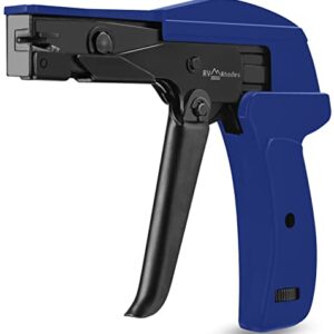 RVR Zip Tie Install Tool - Powerful Tension with Built-In Flush Cutter, All Metal, Adjustable, Comfort Grip, Spring Loaded Lightweight Cable Tie Gun, 6" for Nylon Ties up to 1/4”- Blue