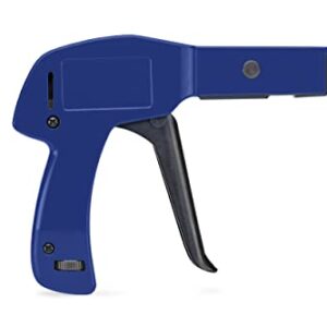 RVR Zip Tie Install Tool - Powerful Tension with Built-In Flush Cutter, All Metal, Adjustable, Comfort Grip, Spring Loaded Lightweight Cable Tie Gun, 6" for Nylon Ties up to 1/4”- Blue