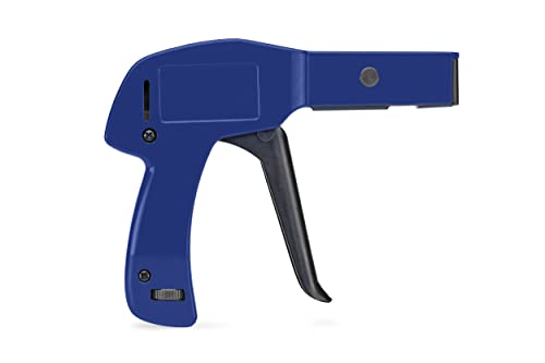 RVR Zip Tie Install Tool - Powerful Tension with Built-In Flush Cutter, All Metal, Adjustable, Comfort Grip, Spring Loaded Lightweight Cable Tie Gun, 6" for Nylon Ties up to 1/4”- Blue