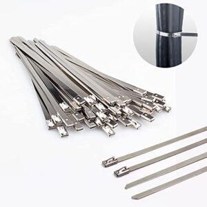 LUBAN Metal zip ties 6 inch, heavy duty 304 stainless steel zip cable tie, self-locking strap Ties (50 Pcs)