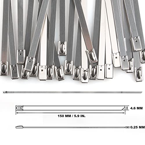 LUBAN Metal zip ties 6 inch, heavy duty 304 stainless steel zip cable tie, self-locking strap Ties (50 Pcs)