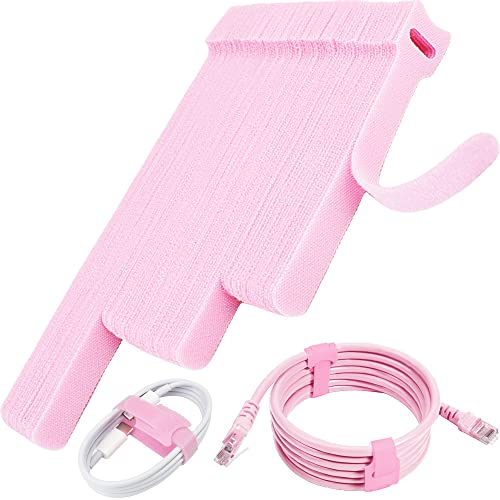 70pcs Computer Cable Ties, Wire Ties, Cord Ties Reusable for Electronics, Hook and Loop Microfiber Cable Ties Extension for Storage, pink, 4, 6, 8 inch