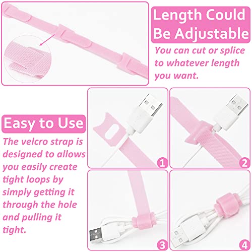 70pcs Computer Cable Ties, Wire Ties, Cord Ties Reusable for Electronics, Hook and Loop Microfiber Cable Ties Extension for Storage, pink, 4, 6, 8 inch